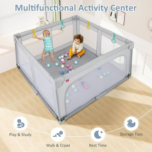 OLAKIDS Foldable Baby Playpen with Mat, 59” x 59” Large Baby Play
