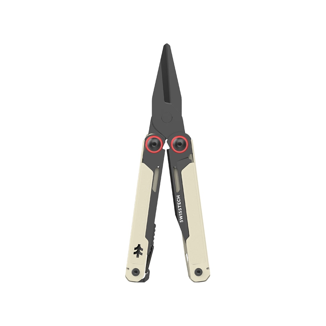 Swiss Tech 10 in 1 Multitool with Spring Action Shears AUS 8 Steel Blade Carabiner and Sheath, Ivory
