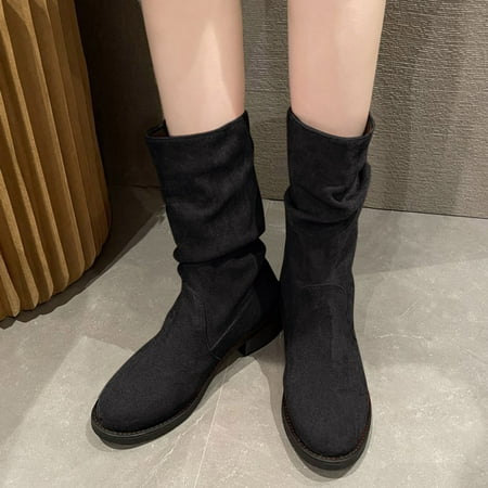 

Wefuesd Fashionable Autumn Winter Women Boots With Low Heel Thick Round Toe Solid Color Cover Slip On Suede Comfortable Winter Boots For Women Fall Boots Black 37