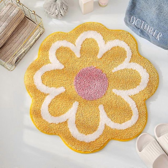 Non-Slip Bath Mat for Bathroom - Absorbent - Floral Pattern - Yellow6060cm