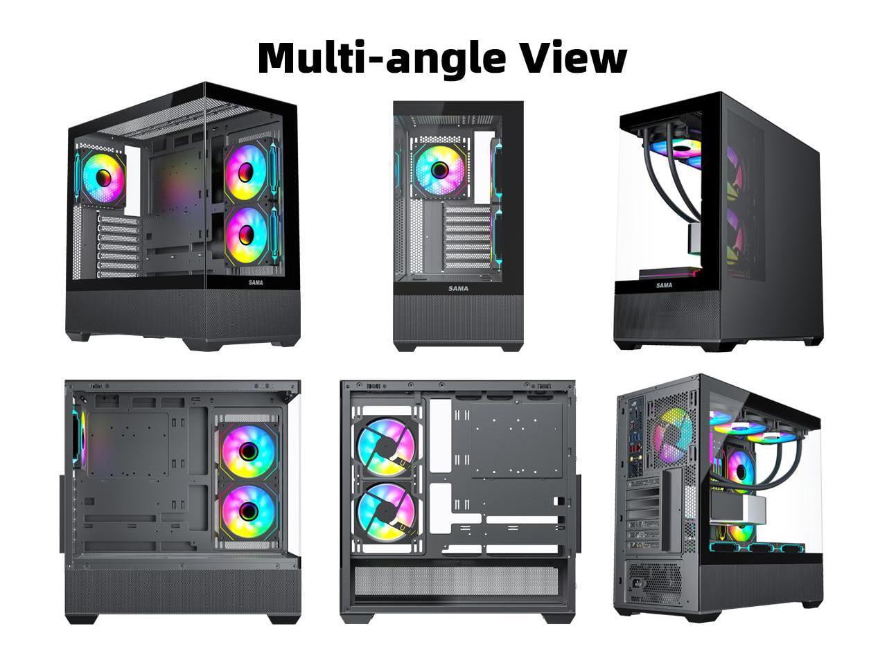 SAMA SV02 ATX Computer Gaming PC Case Mid Tower Black with 3 ARGB Fans Pre-Installed, Tempered Glass Transparent Side Panel,BTF Back Plug Motherboard Design