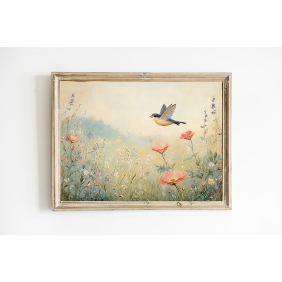 Vintage Spring Bird Muted Cottagecore Wall Art Poster Neutral Art Print Poster Vintage Style Print Poster Farmhouse Poster E404, Unframed Poster Size 8x12 F03.1.18l805