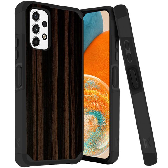 ANJ  Rugged Dual Layered Shockproof Slim Hybrid Case   Tempered Glass Cover Compatible with Samsung Galaxy A23 5G - Dark Wood Pattern
