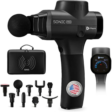 Lifepro Sonic Pro Percussion Massage Gun Handheld Massager for Muscle Pain Relief, Black