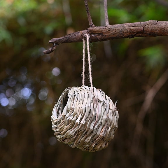 LITINKIMI Outdoor Hanging Bird Nest in Light Brown Woven Design, Decorative Bird House for Garden and Patio