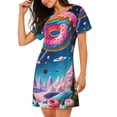 thumbnail image 2 of Easygdp Colorful Donut Camisón de manga corta para mujer, informal, estampado, 2 of 6