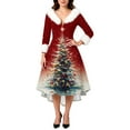 thumbnail image 4 of Christmas Dresses for Women Women's Fashion Elegant Autun And Winter Long Sleeve V-Neck Christmas Print Dress for Holiday Party,Red,2XL, 4 of 5