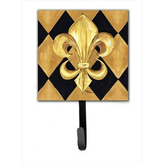 Black and Gold Fleur de lis New Orleans Leash Holder Or Key Hook