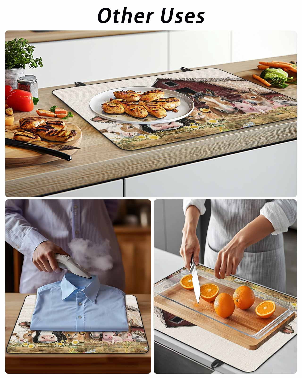 Farm Stove Top Covers for Electric Stove, 28'x20'' Barn Horse Sheep Cat Animal Country Retro Linen Background Glass Ceramic Stove Cover Foldable Rubber Mat Cooktop Protector for Kitchen