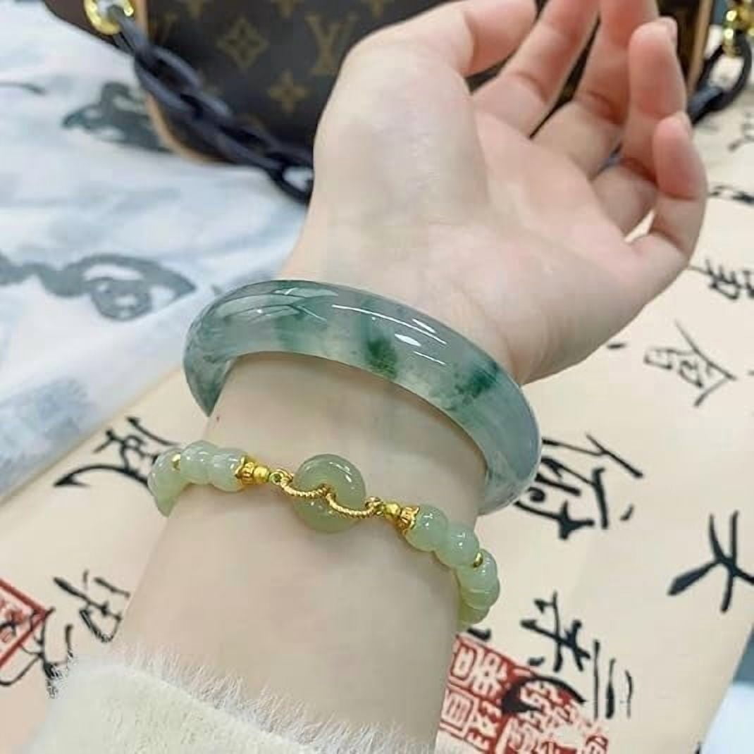 URED Floating Green Jade Bangle Bracelet For Women Wealth Good Luck Natural Genuine Jade Bracelet Chinese Feng Shui Bracelet For Woman Birthday