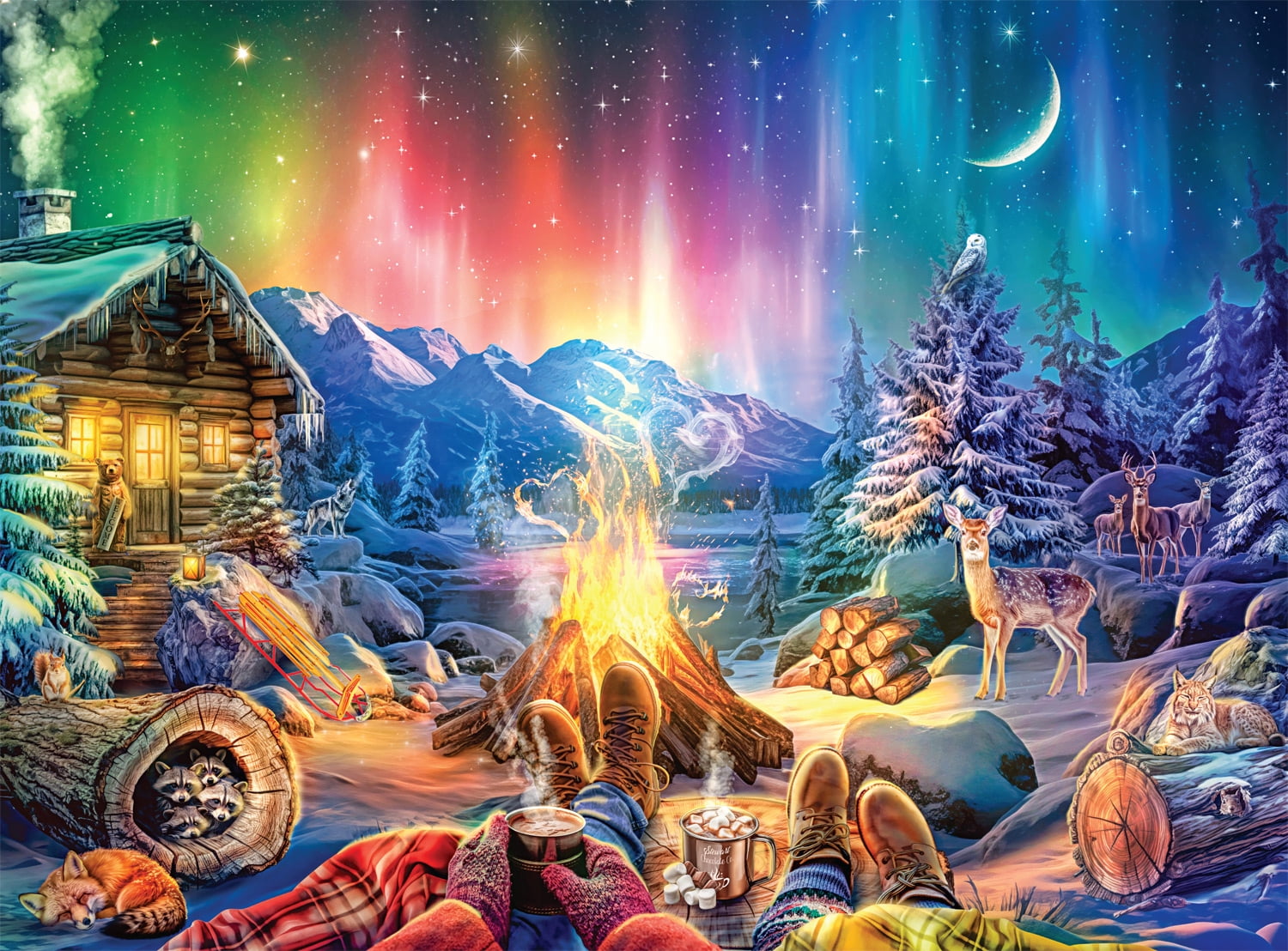 Buffalo Games 1000-Piece Night & Day Winter's Night Bonfire Adult Interlocking Jigsaw Puzzle