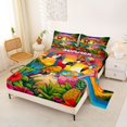 thumbnail image 2 of spefrowx Vibrant Tropical Parrot King Sheets for Kids, Pink Sunset Flamingo Hibiscus Beach Bedding, 4pcs, 1 Flat Sheet, 1 Fitted Sheet and 2 Pillowcases, 2 of 5