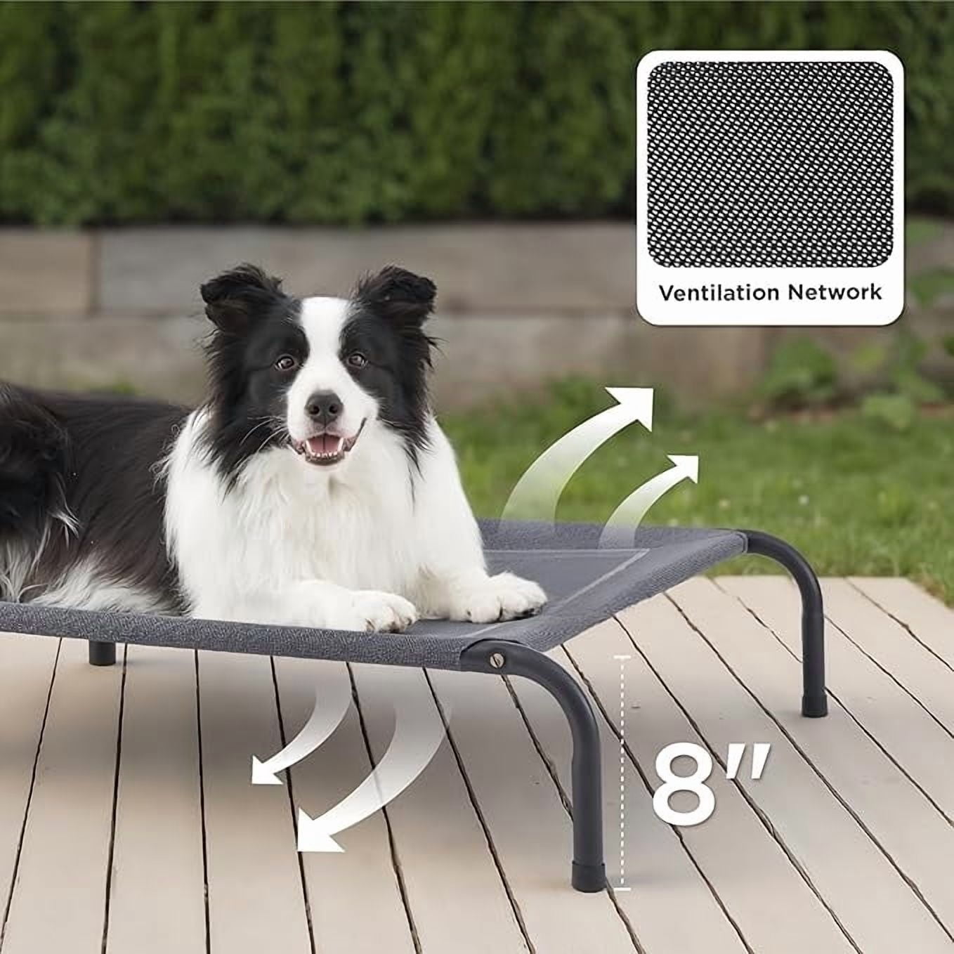 Outdoor Elevated Dog Bed Large Sized Dog, Portable Indoor & Outdoor Cooling Raised Cot Pet Hammock Bed with Skid-Resistant Feet, Frame with Breathable Mesh