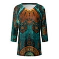 thumbnail image 5 of YDFCWXW Womens 3/4 Sleeve Shirts V Neck Fall Winter Blouses Print Tunic Tops Dark Green, M, 5 of 5