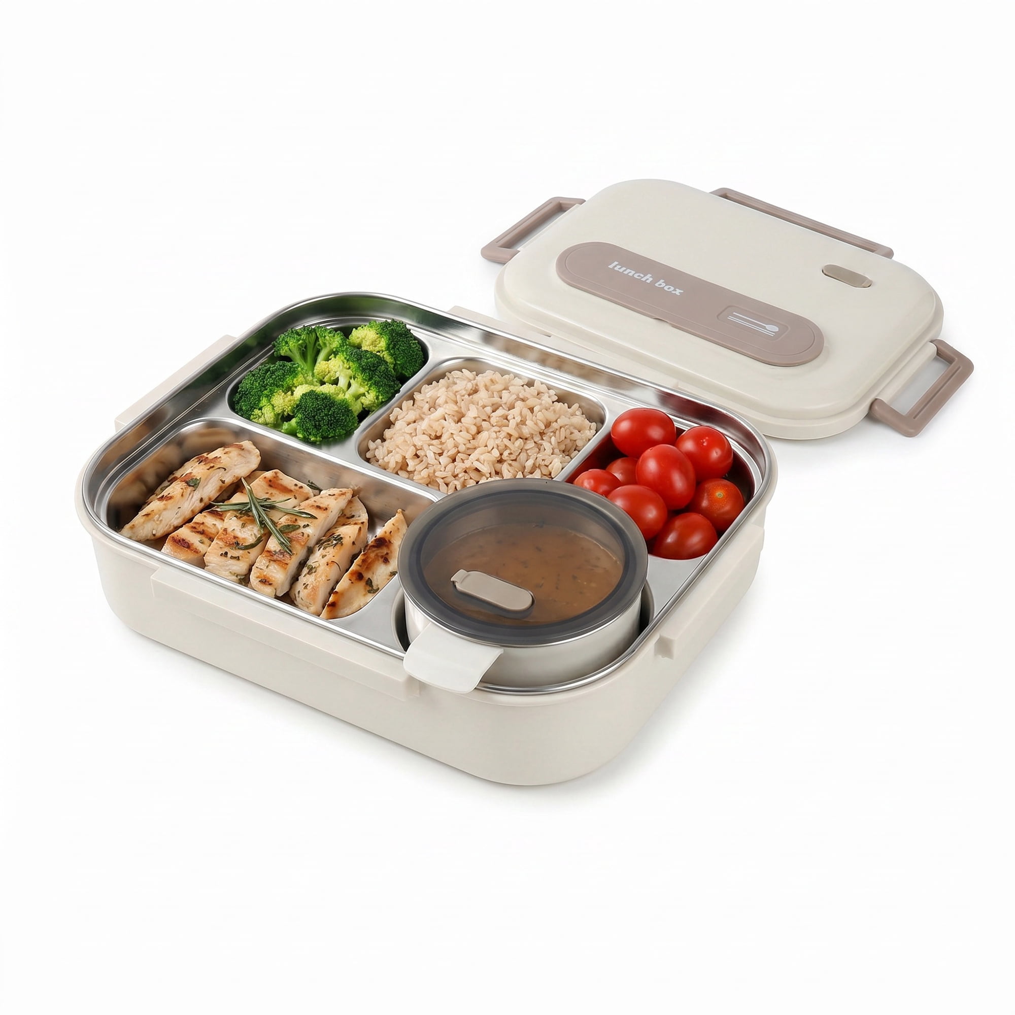 Unique Bargains Compartment Leak-Proof Meal Lunch Bento Box Beige