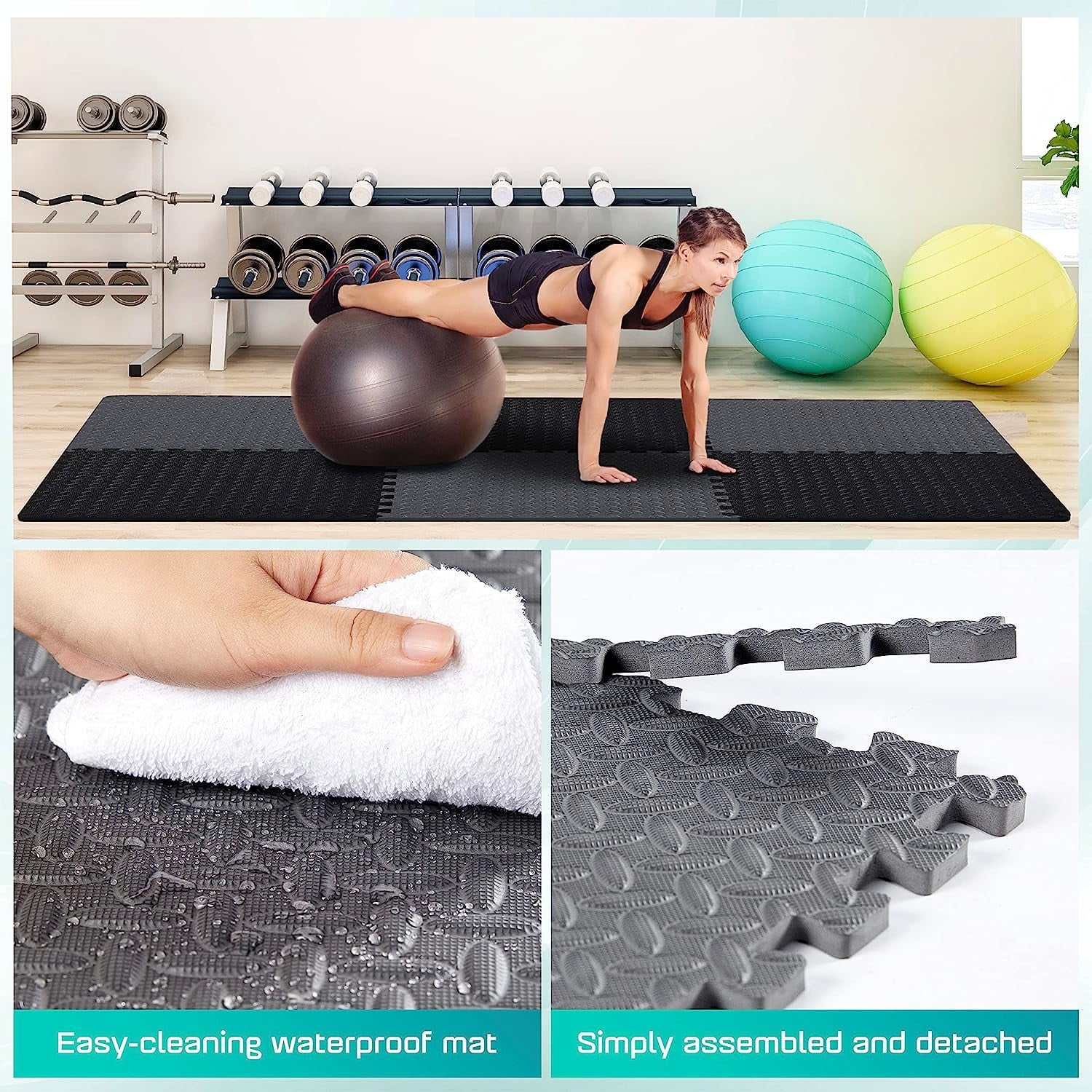 Yes4All 24, 48, 120 SQ. FT Puzzle/Interlocking Exercise Mat Tiles for Home Gym, Exercise EVA Foam Floor Padding with Border for Workout Equipment