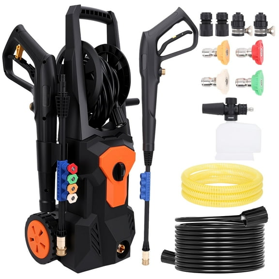 Electric Pressure Washer, 4500PSI Max 3.2 GPM 33FT Hose w/ Hose Reel , 4 Connect Nozzles Foam Cannon for Cars, Fences, Driveways, Patios, Home Cleaning