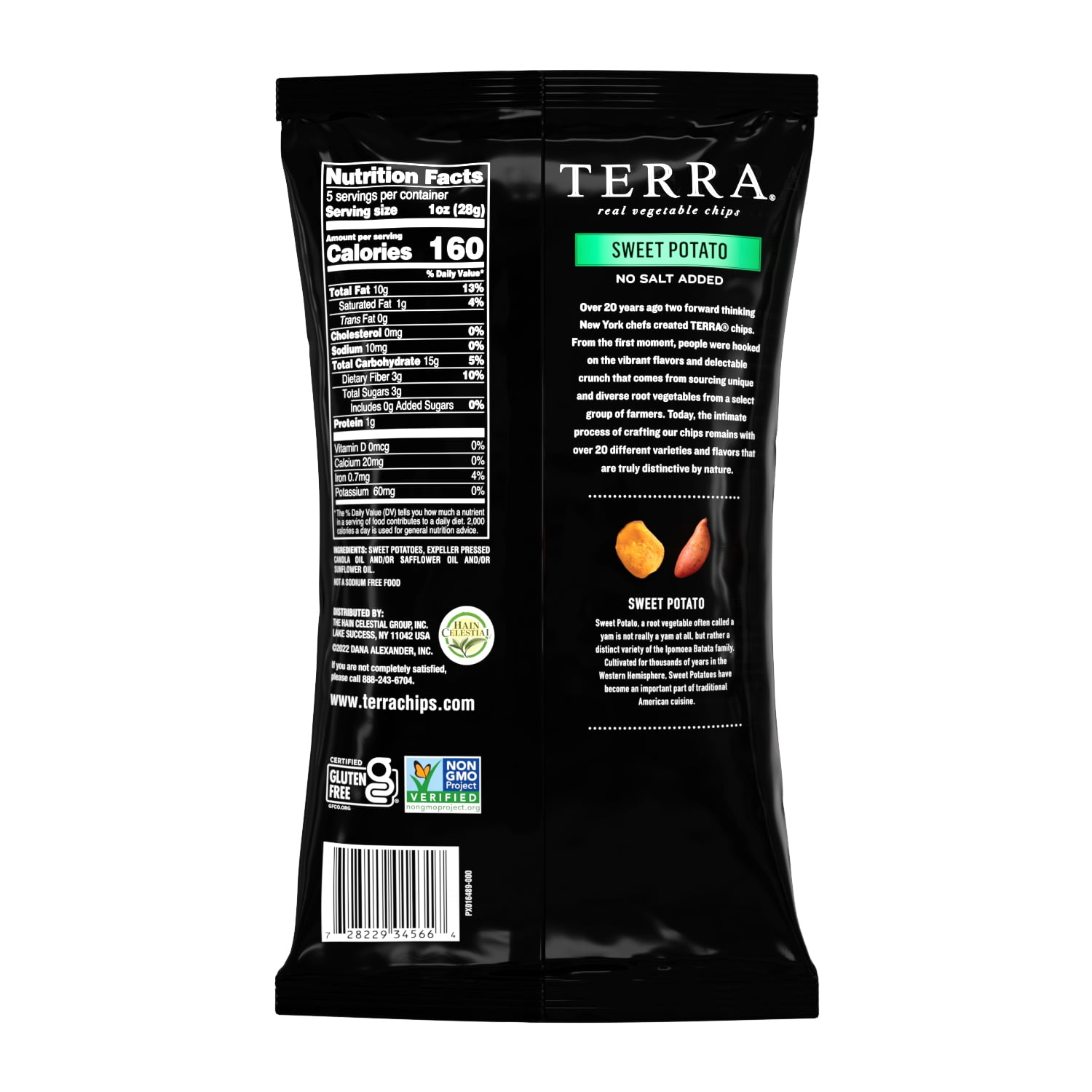 Terra Vegetable Chips, Sweet Potato with No Salt Added Real Vegetable Chips, 5 oz. (Pack of 12)