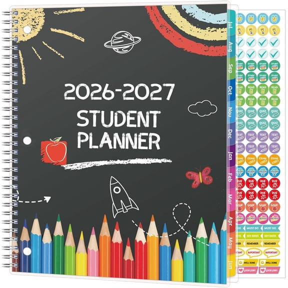 student planner 2026-2027, Weekly & Monthly Academic Year Planner Calendar, Jul 2026 - Jun 2027, 8.5" x 10.5", School Planner 2026-2027 with Practical Stickers, Flexible Cover, Pocket, Laminated Tabs
