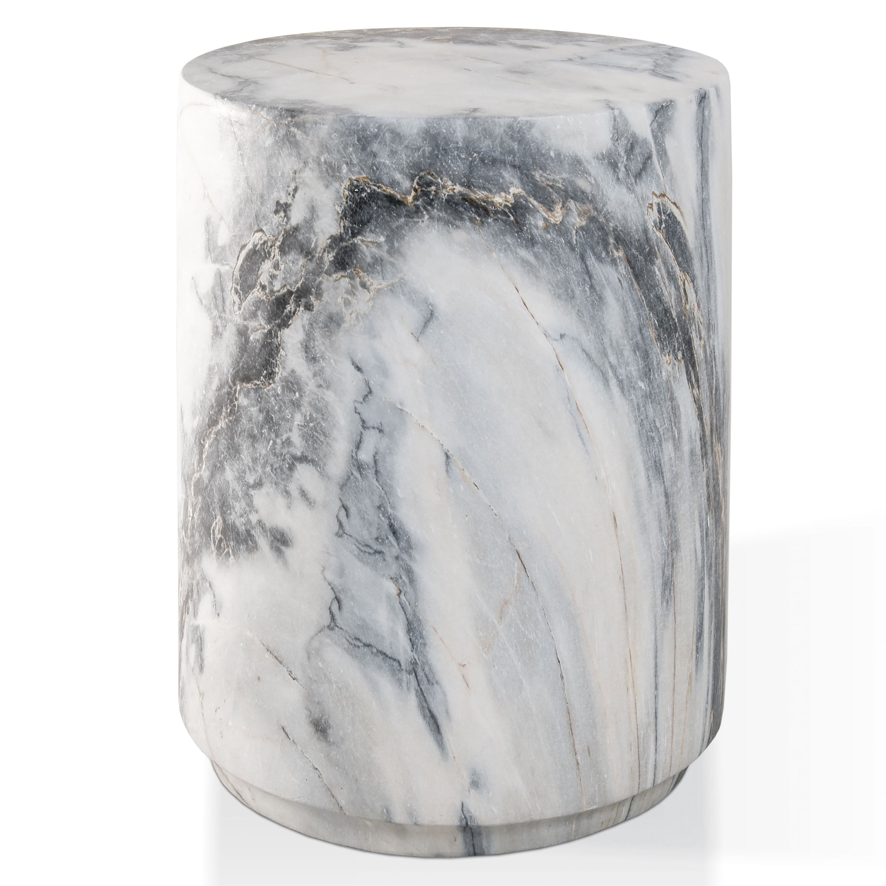 Furniture of America Isla Modern Stone Indoor & Covered Patio Round Drum End Table, Blue Gray Marble