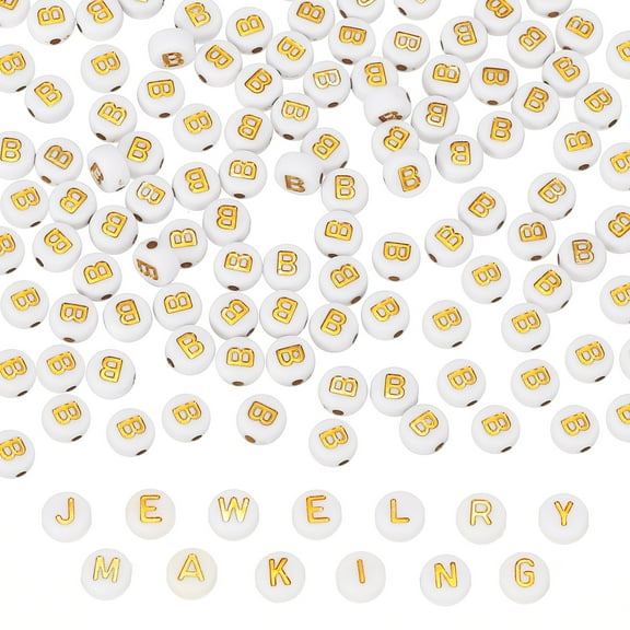 Alphabet Beads, 100 Pcs Gold Letter Beads Acrylic Charms for Craft Friendship Bracelets Jewelry Making, 4x7mm, Letter B