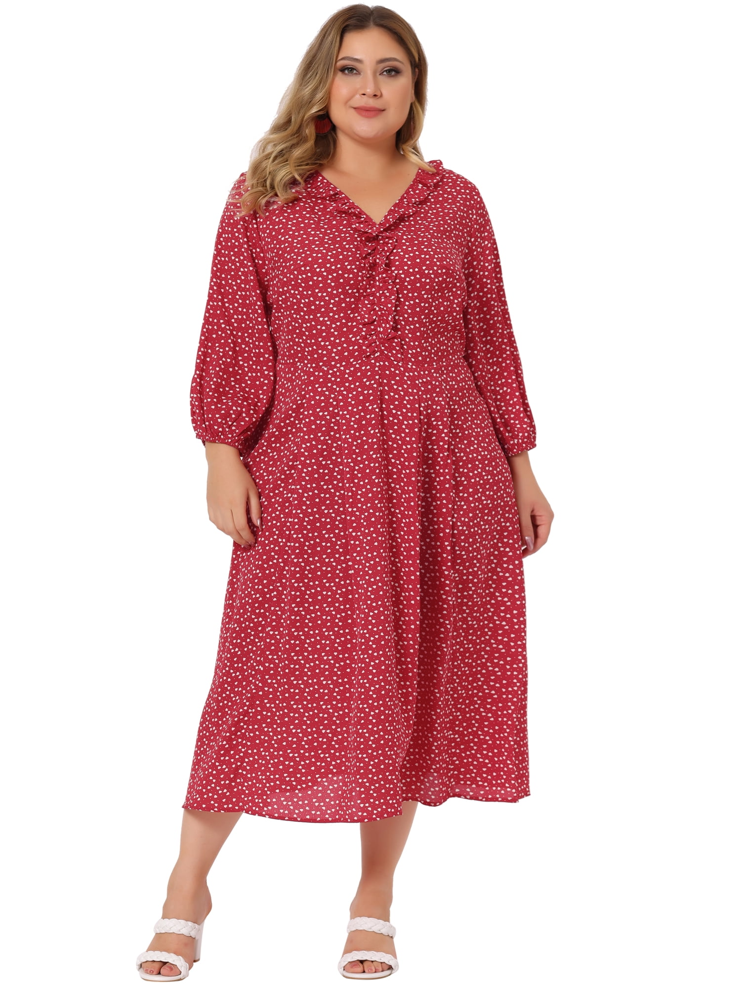 DARING DIVA Plus Size Elbow Sleeve Sweetheart Midi Ruffle Dress 4X Red