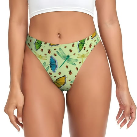 Thongs for Women - Dragonfly Butterfly Ladybird No Show Seamless Womens Thongs Underwear  Soft Stretch G String Thongs for Women Cuteness Ladies Thong Bikini Panties Briefs