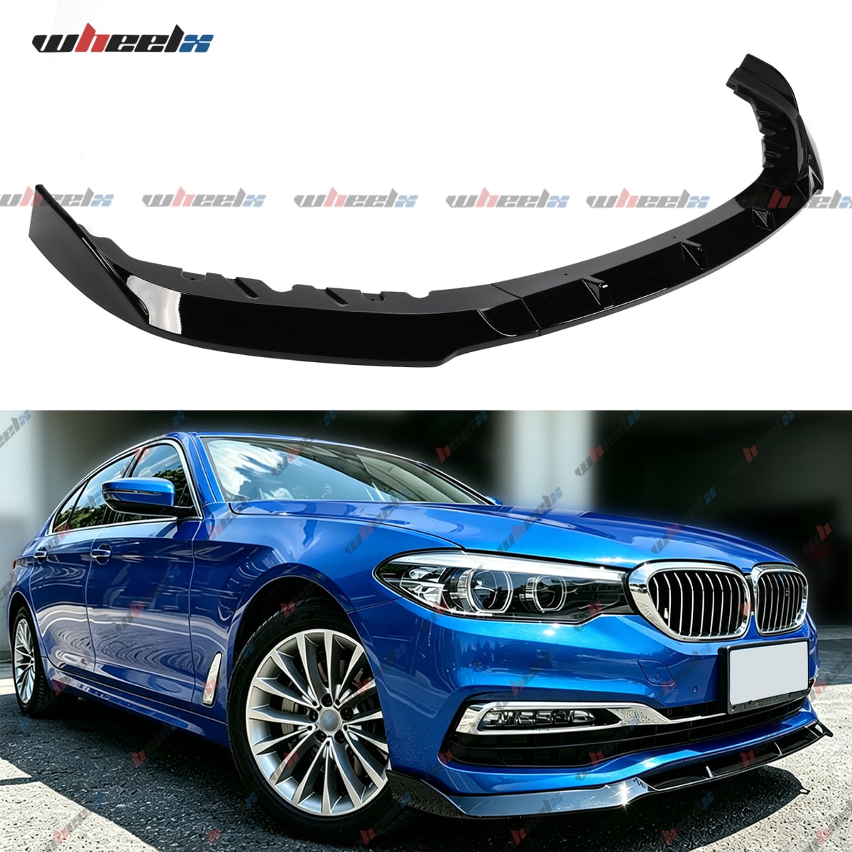 Front Bumper Lip Splitter Spoiler Compatible with BMW 5 Series G30 G31 G38 (Base Model Only) 2017 2018 2019 2020 530i/ 530e/ 540i, 3pcs Kit Accessories Air Chin Body Protector (Glossy Black)