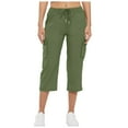 thumbnail image 1 of Fgnfyis Pantalon Cargo Capri pour Femmes Randonnée Été Décontracté Taille Haute avec Poches Vert P, 1 of 6