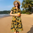 thumbnail image 4 of Rocae Hawaii Palms for Dresses Summer Casual Ruffle Short Sleeve Cute Crew Neck Flowy Dress with Pockets, 4 of 6