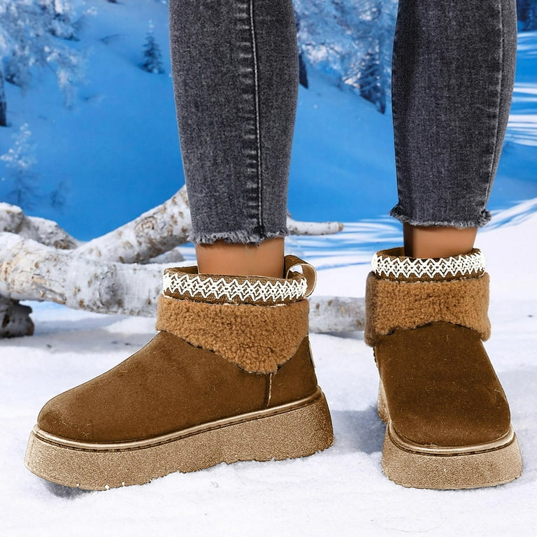Suede Ankle Boots for Women Memory Foam Platform Winter Snow
