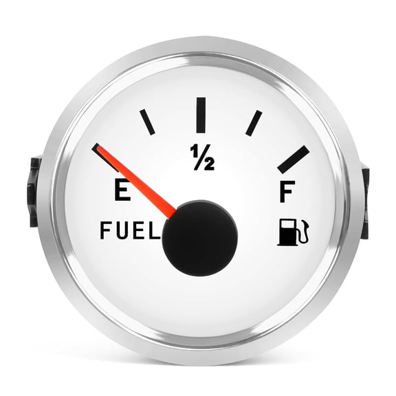 0-90 Ohm Fuel Gauge with White Bezel, 2" Marine Boat Fuel Level Gauge with Red LED Light, for Auto Car Truck RV Vehicle, IP67 Waterproof Gas Tank Meter
