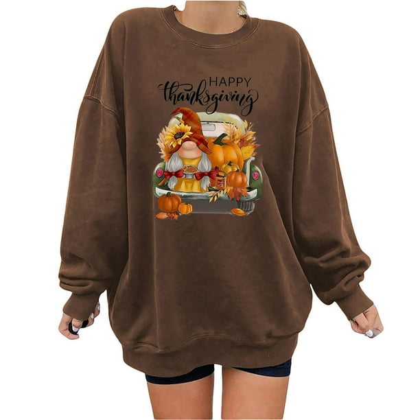 Sudaderas de Acción de Gracias Para Mujer, Blusa Holgada de Manga Larga Con Estampado A La Moda, Suéter Informal de Cuello Redondo, Tops, Sudadera Odeerbi ODB122743