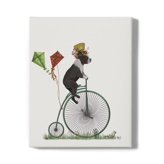 Terrier On Penny Farthing Wrapped Canvas -Fab Funky Designs,