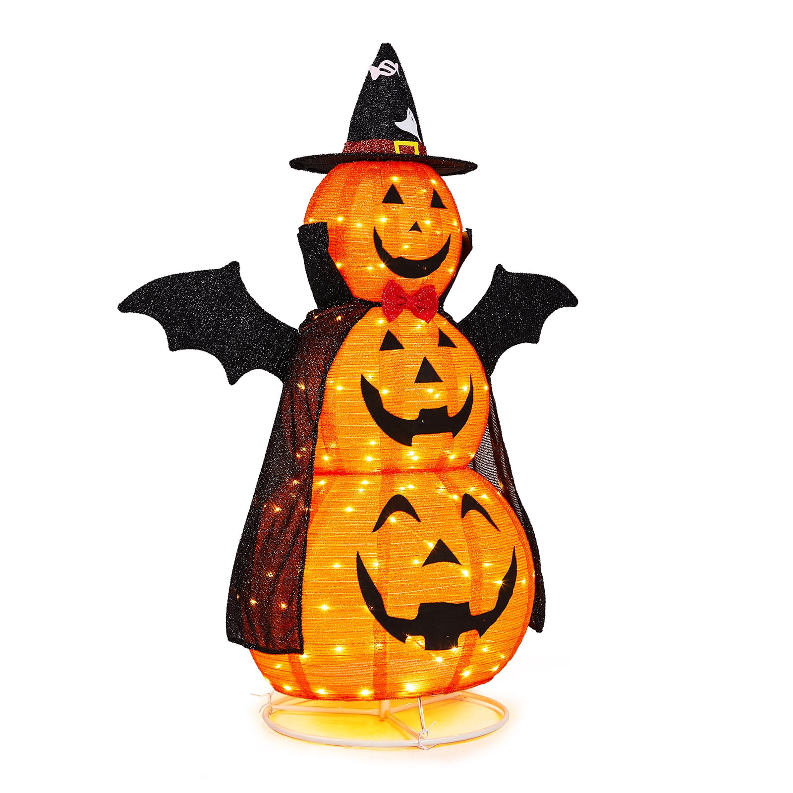 5ft Orange 3-Tier Retractable Fabric Pumpkin with 130 LED Lights for Halloween