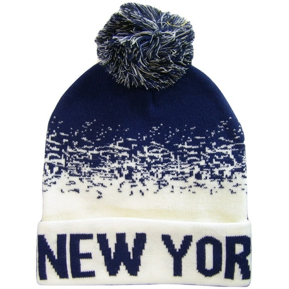 New York City Men's Digital Fade Soft Fabric Winter Knit Hats (Navy/White)