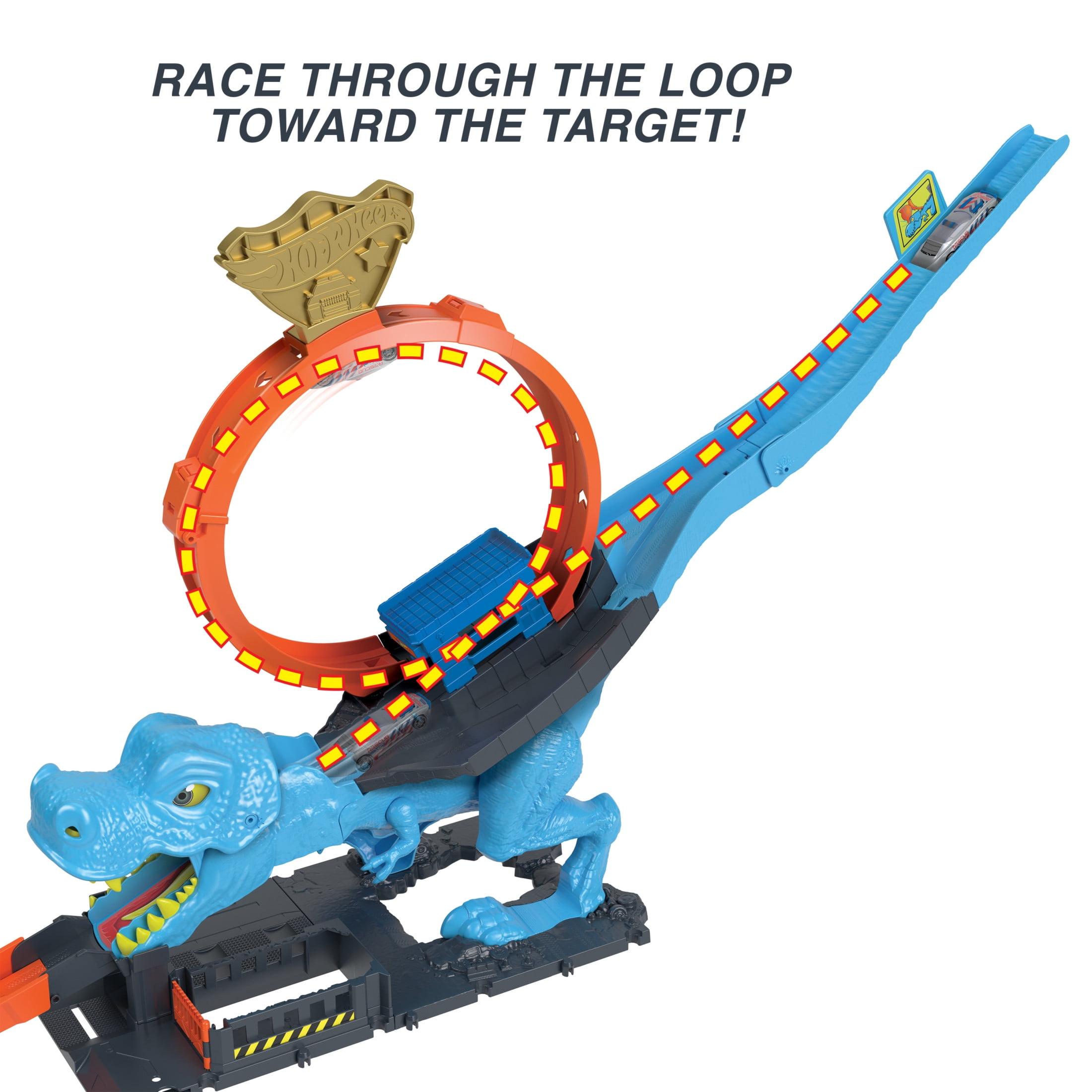 Hot Wheels TRex Dino Launcher Race, ChompDown Track Set with Huge Loop & 1:64 Toy Car, Age 35  (图5)