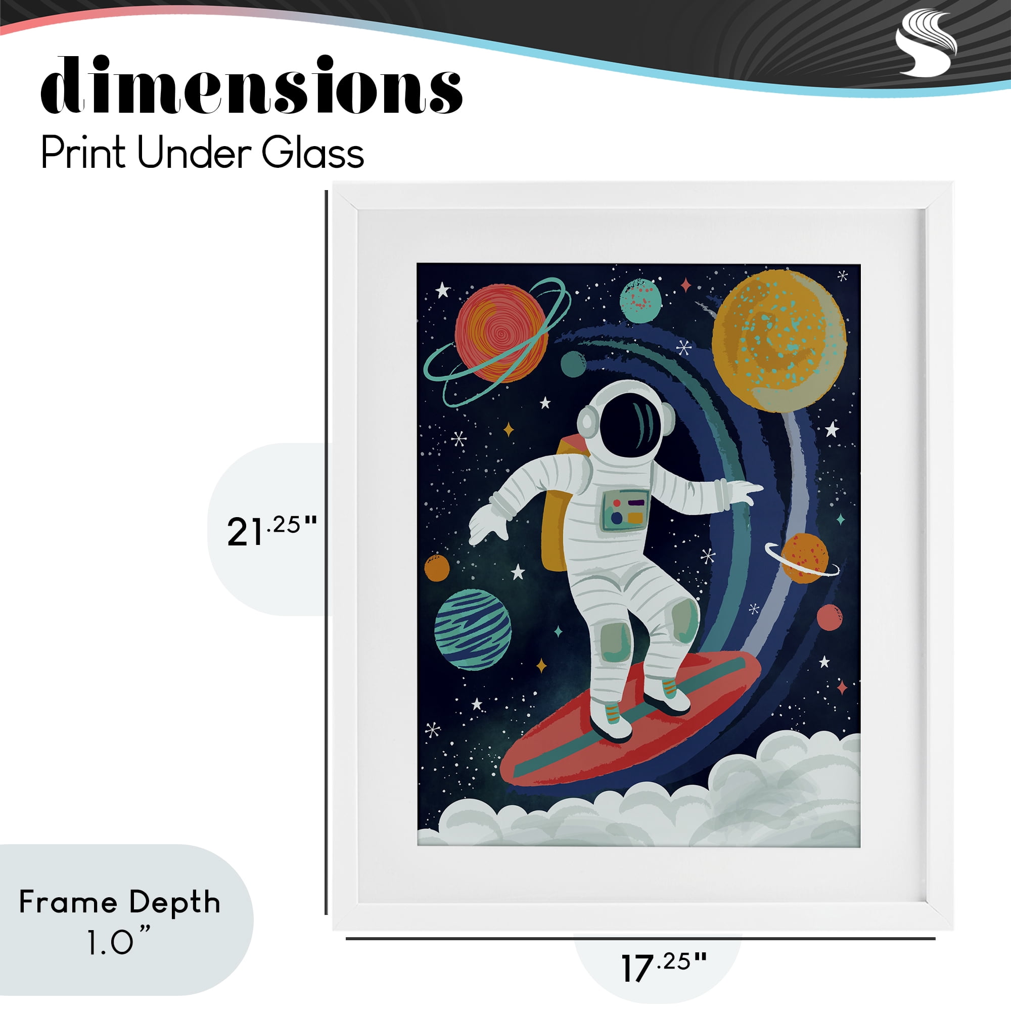 Stupell Industries Surfing Astronaut Beyond Space White Framed Print Under Glass, design by Lisa Perry Whitebutton