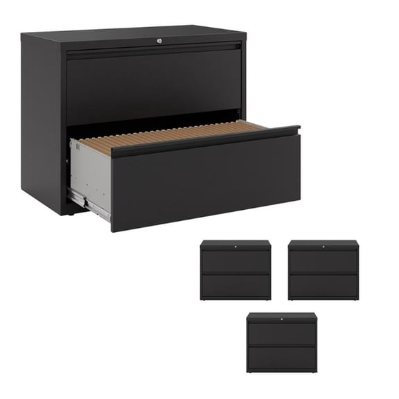 Hirsh (Set of 4) 36" Wide 2 Drawer Metal Lateral File Cabinet in Black