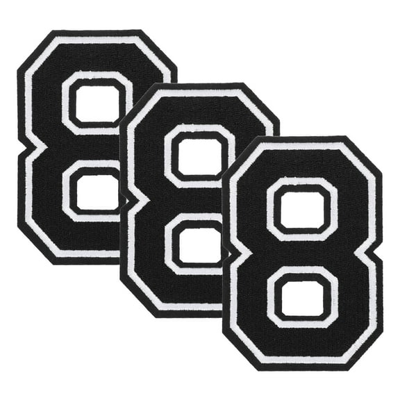 Uxcell 3 Pcs Iron on Number Patches, 3 Inch Embroidered Patches(Number 8, Black)