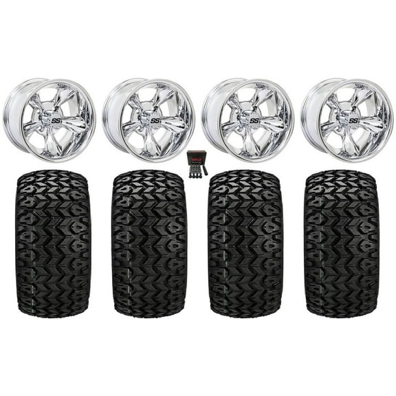 GTW Godfather 10" Golf Wheels Chrome 22" Sierra Sport Tires E-Z-GO & Club Car