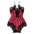 thumbnail image 2 of MOJOGO Lace Romper for Women Satin Deep V High Cut Sleep Bodysuit Soft Thin Strap Nightwear Wine L, 2 of 5