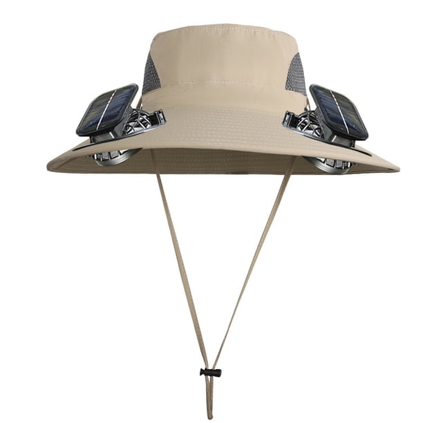Sombrero de pesca al aire libre con ventilador solar ancho para hombre, sombrero para el sol con ventilador solar, sombreros de pesca con ventilador ajustable de 3 velocidades, sombrero con ventilador