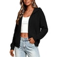 thumbnail image 4 of Inverlee Womens Cable Knit Full Zip Hooded Cardigan Ribbed Cuffs Side Pockets Long Sleeve Sweatshirts Casual Outerwear Loungewear Tops Black L, 4 of 8
