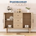 thumbnail image 2 of Farmhouse Storage Credenza with Ribbed Glass Display Doors & Triple Drawers, Adjustable Interior Shelving, Multi-Use Coffee Bar Sideboard Cabinet for Kitchen, Dining or Living Room, Natural Finish, 2 of 8