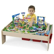 Natural Train Table With 120-Piece Train Set and Storage Bins