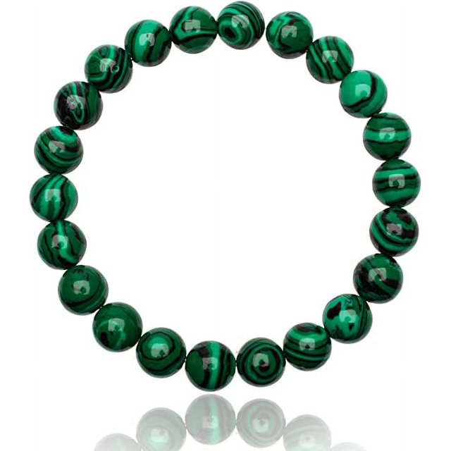 Pulsera única de curación de chakras, cuentas de malaquita de 8 mm, unisex, elástica de 16 cm a 19 cm