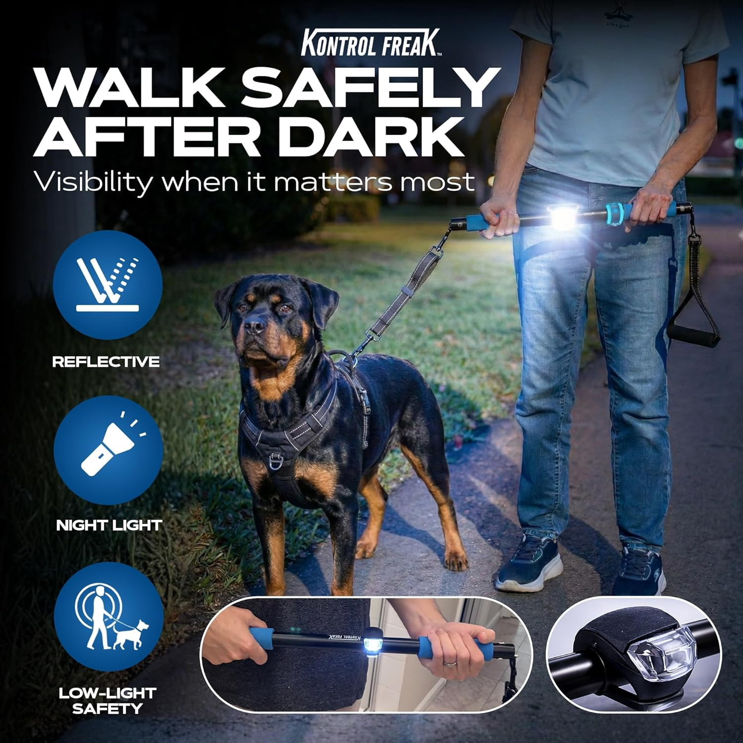 Kontrol Freak™ 3-in-1 Modular Dog Training Leash – Patented Stick Trainer to Stop Pulling, Heel Training Lead, Converts to Regular Leash – Reflective, Comfort Grip – Medium & Large Dogs
