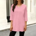 thumbnail image 2 of Htigea Womens 3/4 Sleeve V-Neck Tops Side Slit Tunic T-Shirts Solid Casual Loose Fit Pullover Soft Comfy Daily Tees Pink S, 2 of 6