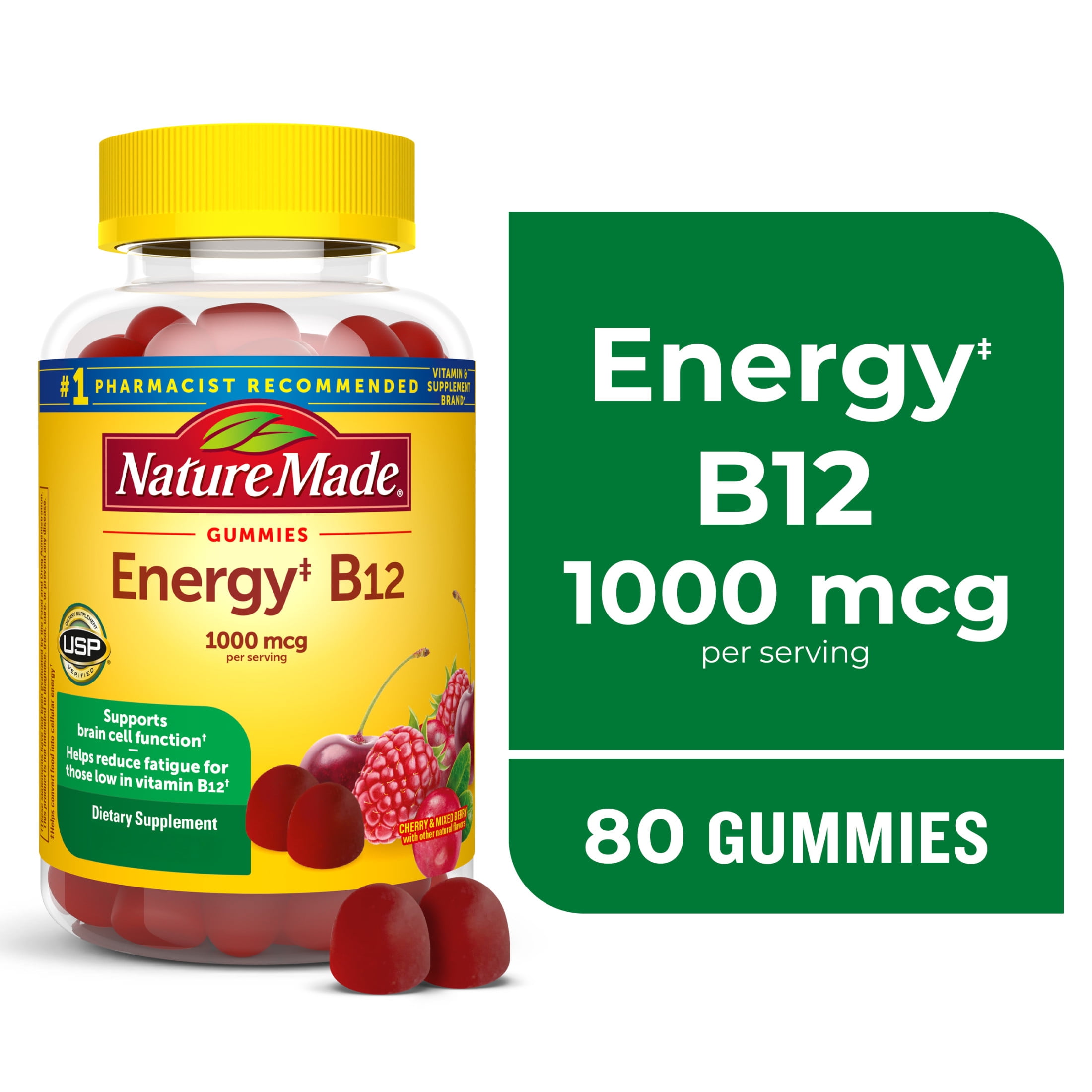 (2 pack) Nature Made Energy B12 Gummies, Dietary Supplement for Energy Metabolism Support, 80 Ct